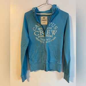 Campus Crew zip up hoodie Sweater Blue White